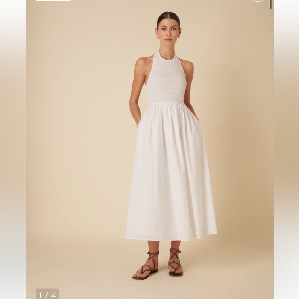 Nobody’s child White Shirred Halter Neck Tizzy Midi Dress size uk 8 us 4